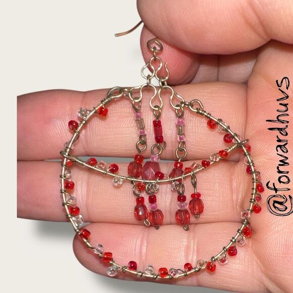 Bundle Sale 3 for $15 | Silver-tone Earrings with Red Dangling Beads - Picture 6 of 7